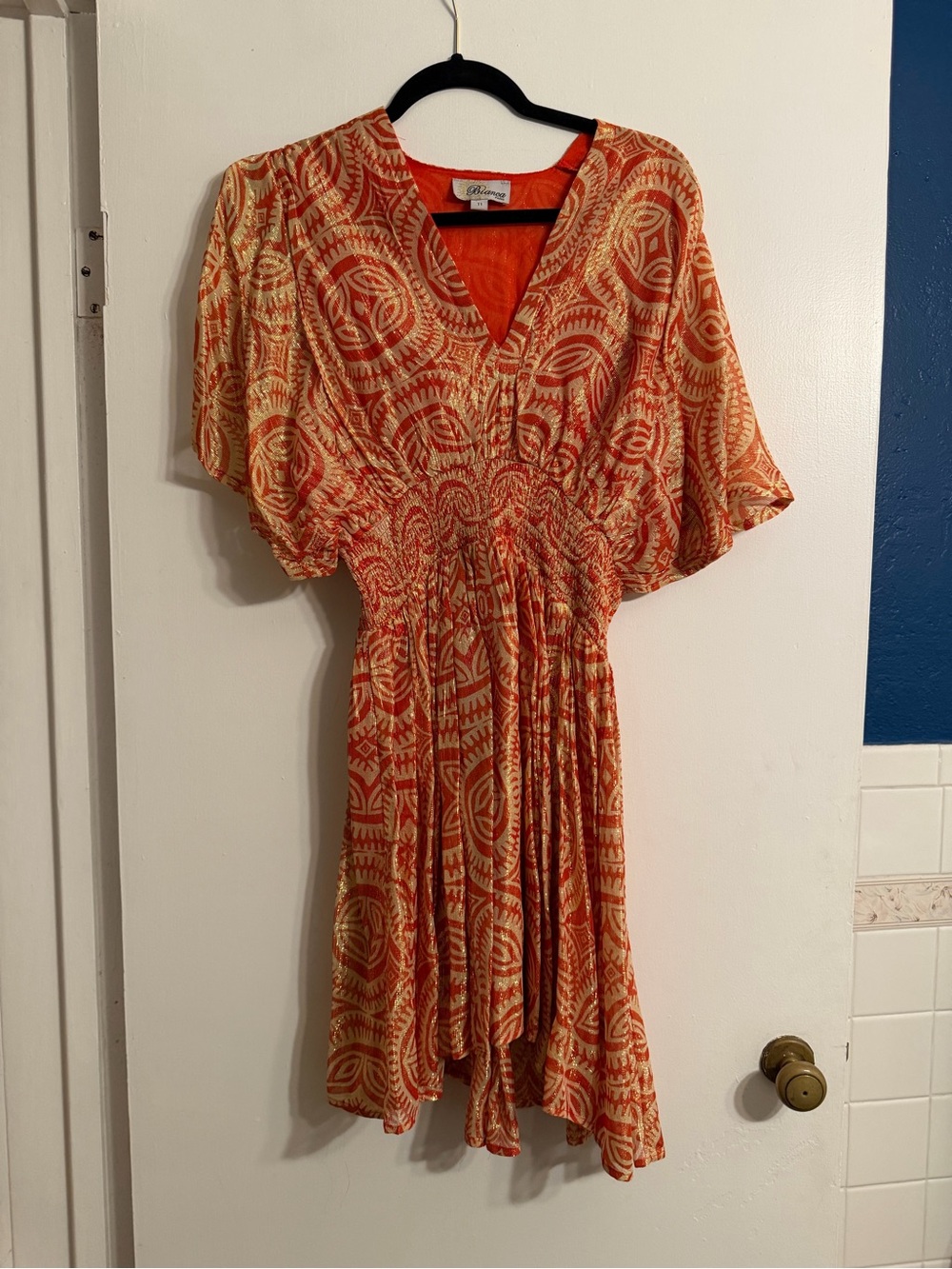 Bianca Paris Women’s Orange Patterned V-Neck Dress